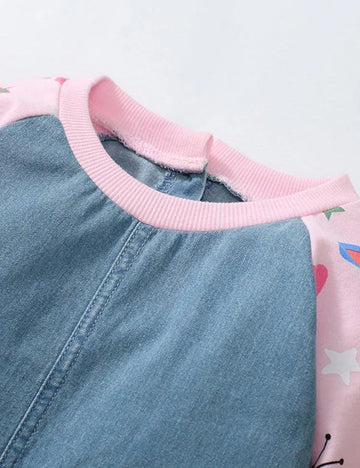 Bee Snail Printed Denim Long Sleeve Dress - Mini Taylor